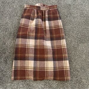 vintage Brown and cream plaid wool midi skirt